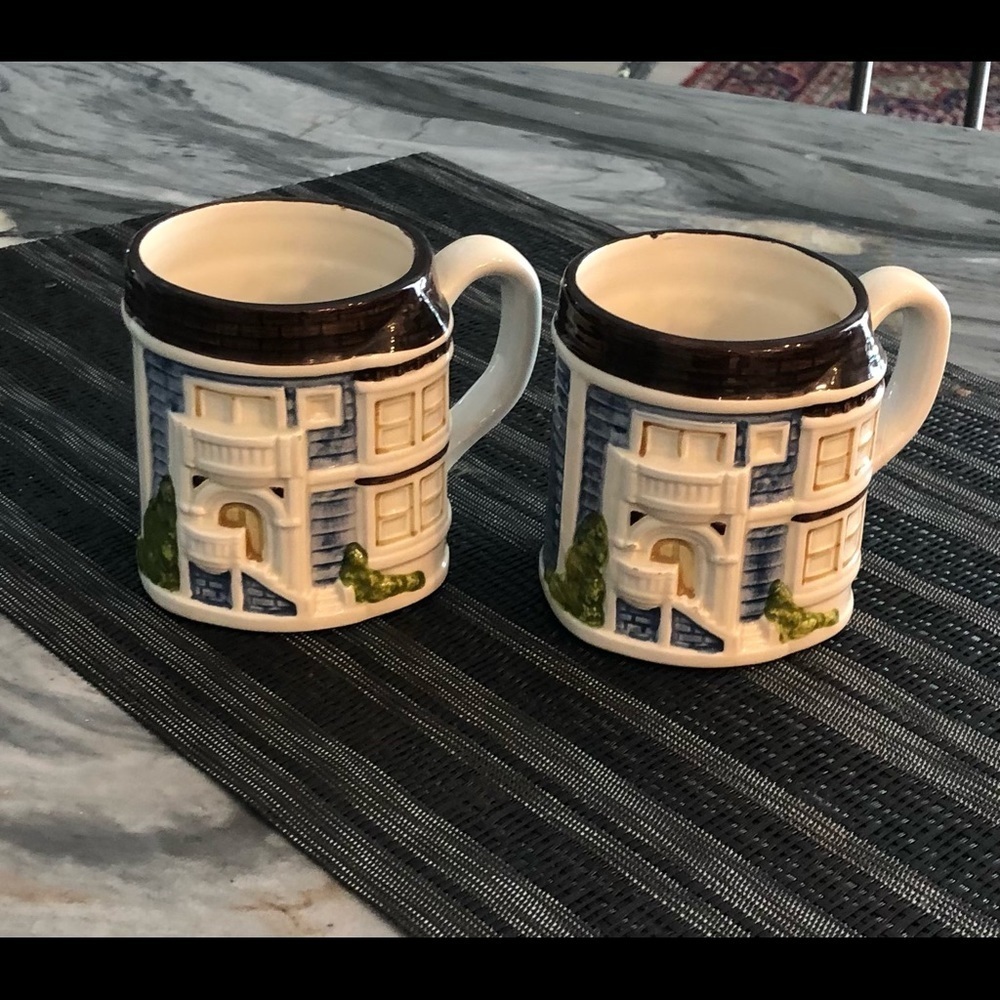 Vintage PAIR Otagiri Townhouse Dimensional Mugs Signed Rare